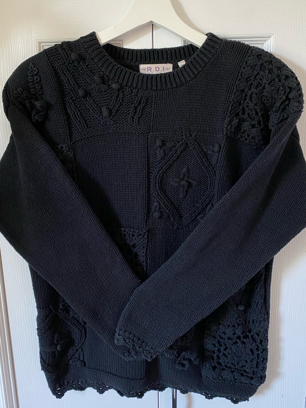 Y2K R.D. International crochet embellished cotton crewneck pullover black Medium